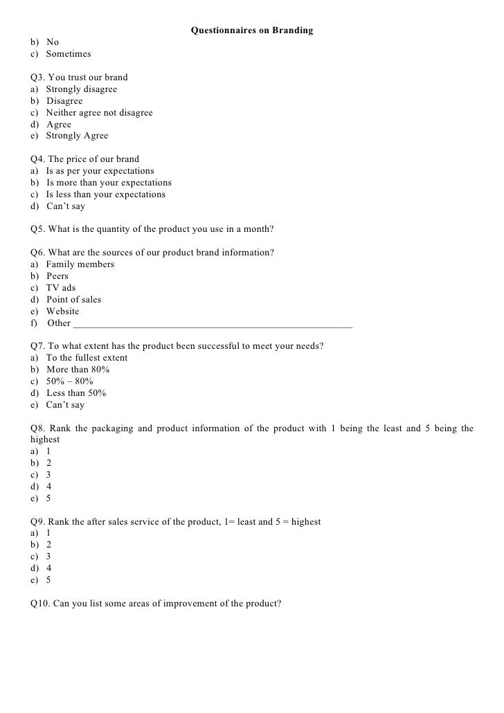 customer satisfaction and brand loyalty questionnaire brand value questionnaire